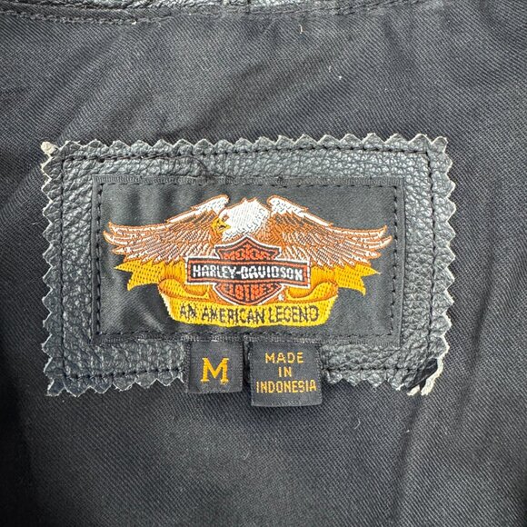 Harley-Davidson Men's Genuine Leather Black Biker Leather VTG Conghos Vest - M - Picture 5 of 10